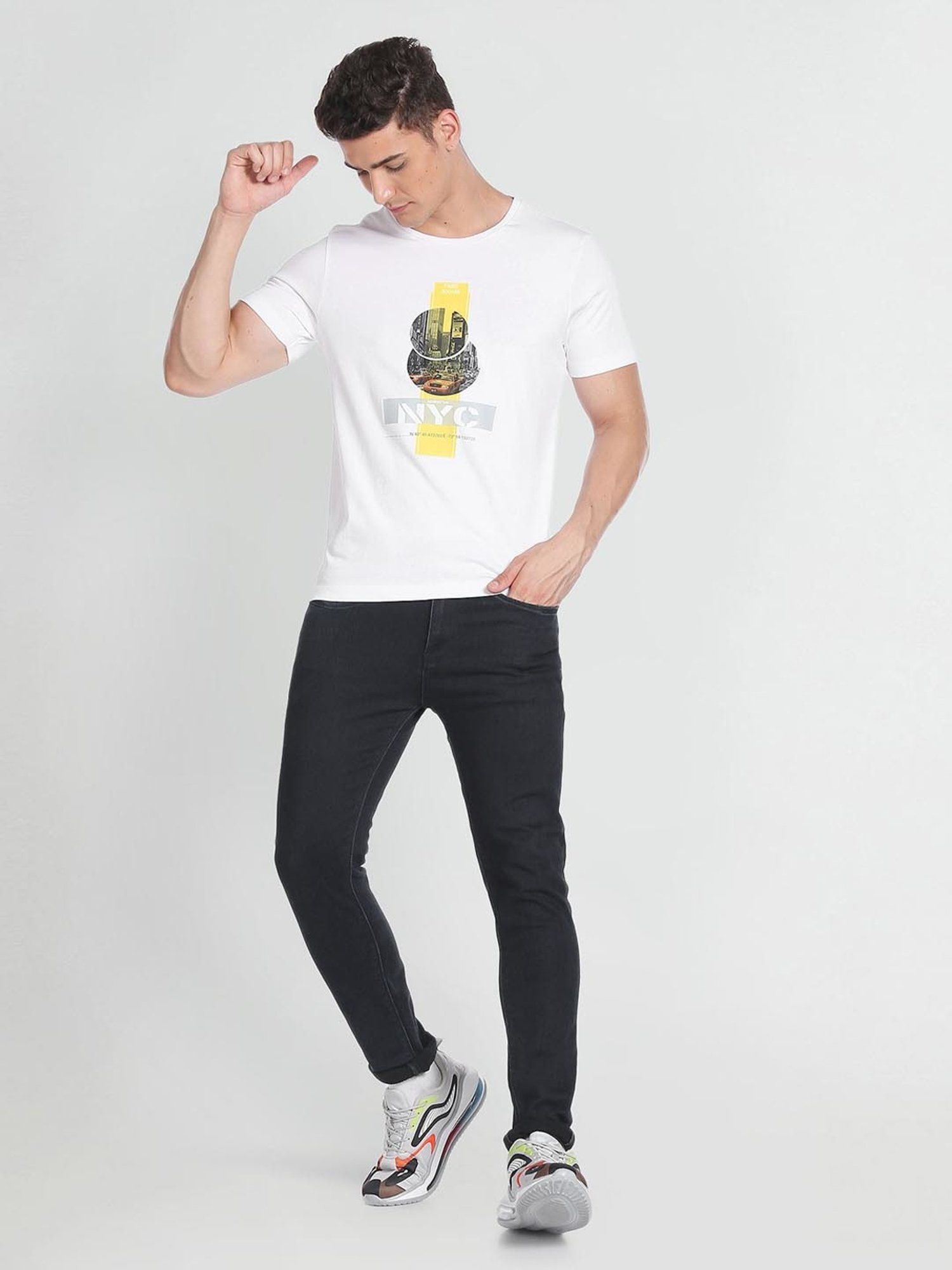 Arrow New York White Cotton Regular Fit Printed T-Shirt