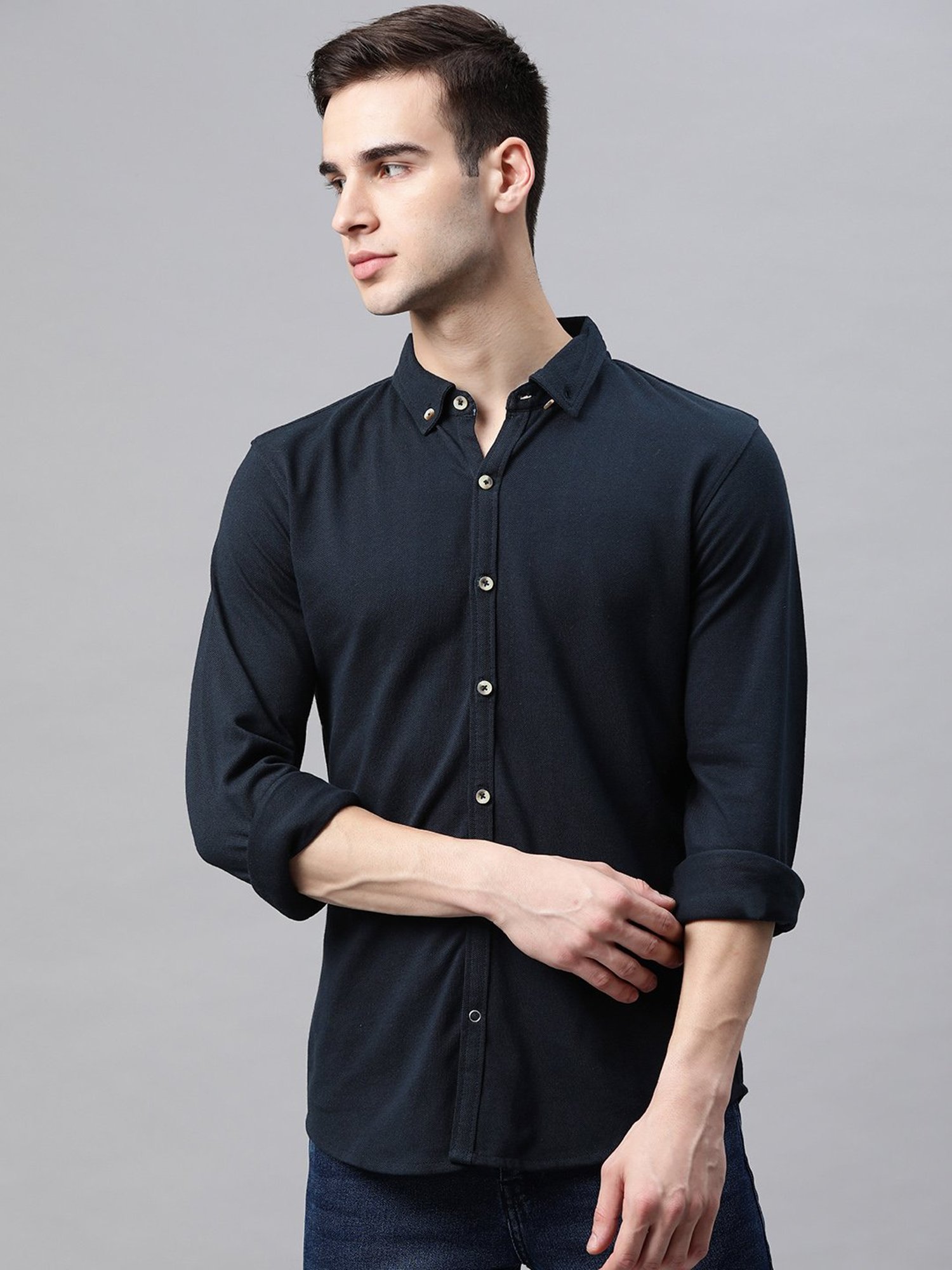 Manq Navy Slim Fit Shirt