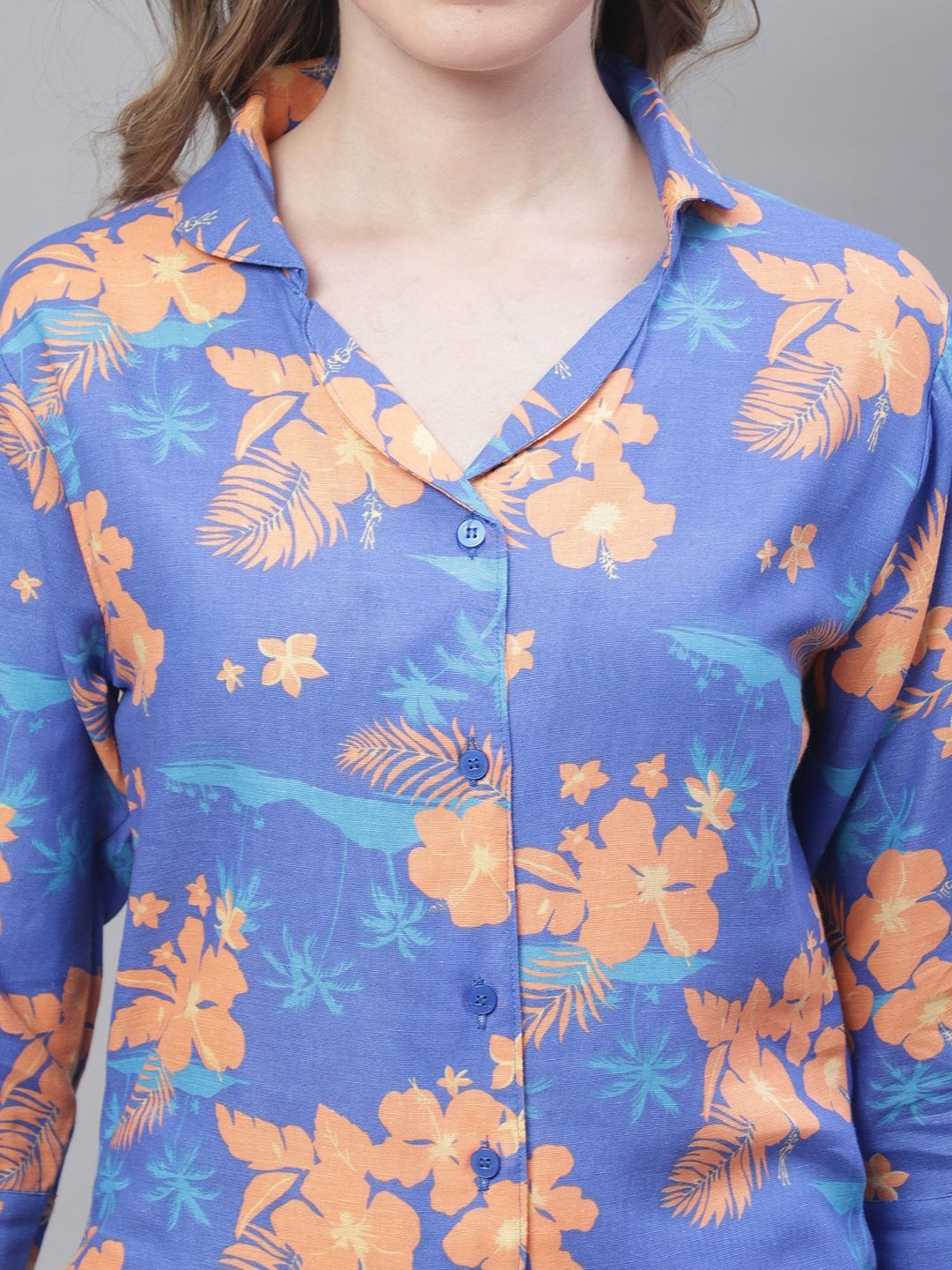 TAG 7 Blue Cotton Floral Print Shirt Shorts Set