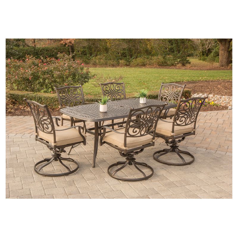 Traditions 7pc Rectangle Metal Patio Dining Set w/ Swivel Chairs - Tan - Hanover