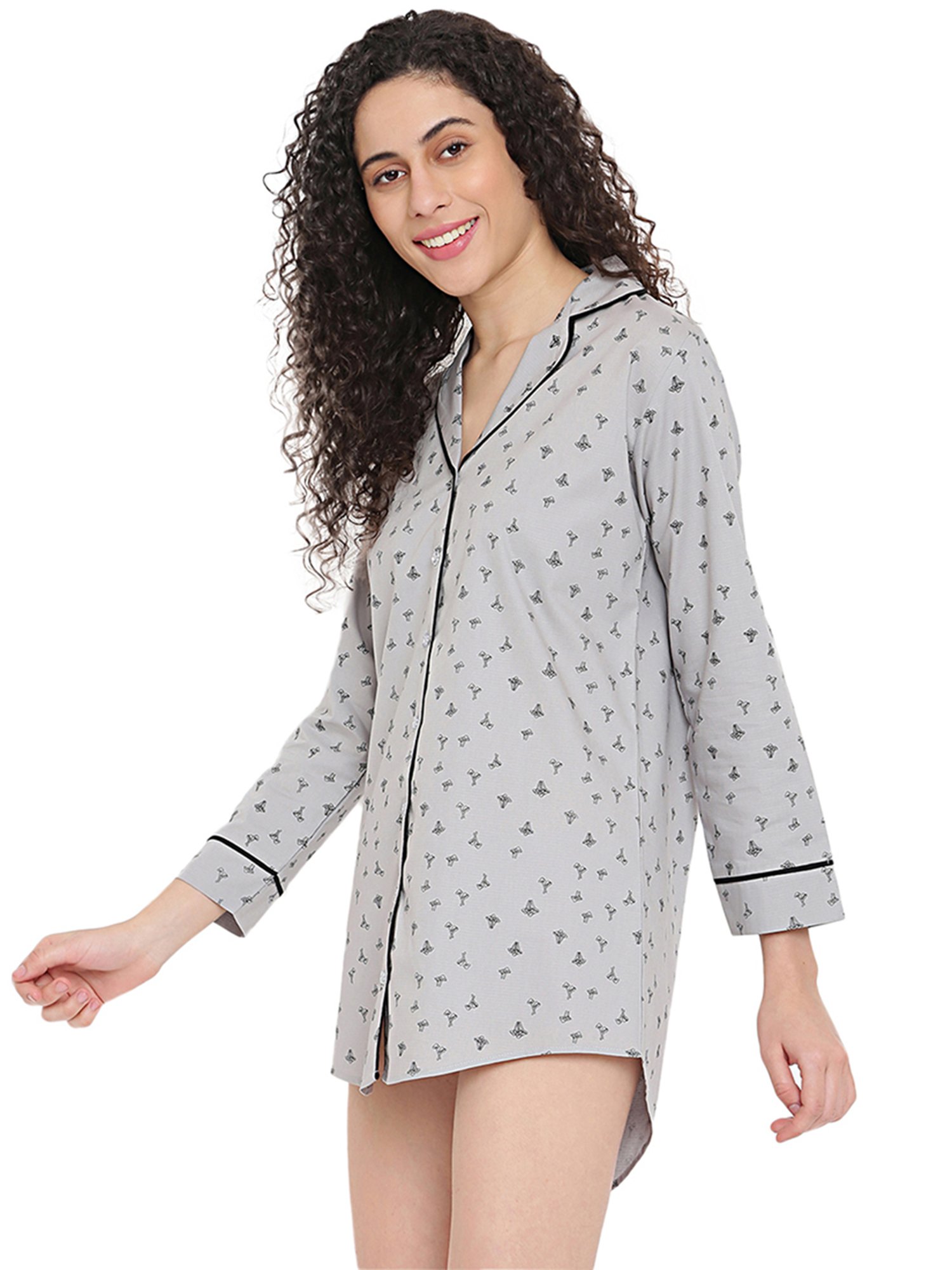 La Intimo Grey Printed Night Shirt