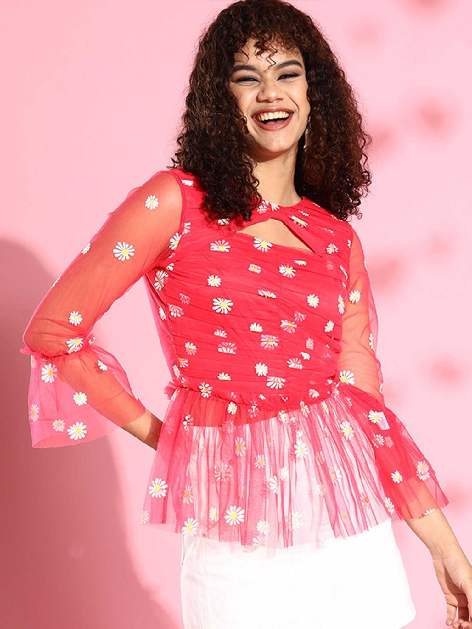 KASSUALLY Red Floral Print Top