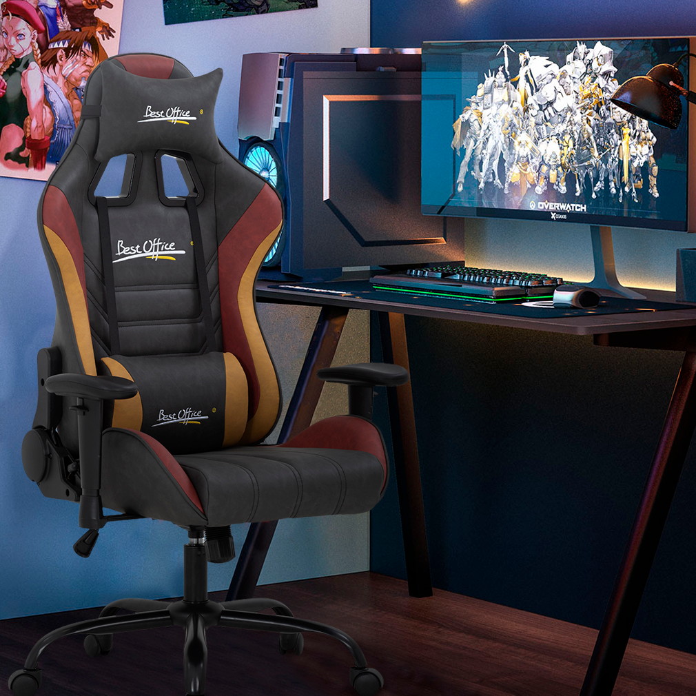 PC Gaming Chair Ergonomic Office Chair Racing Computer Chair with Lumbar Support Headrest Adjustable Armrest Rolling Swivel Desk Chair PU Leather E-Sports Task Chair
