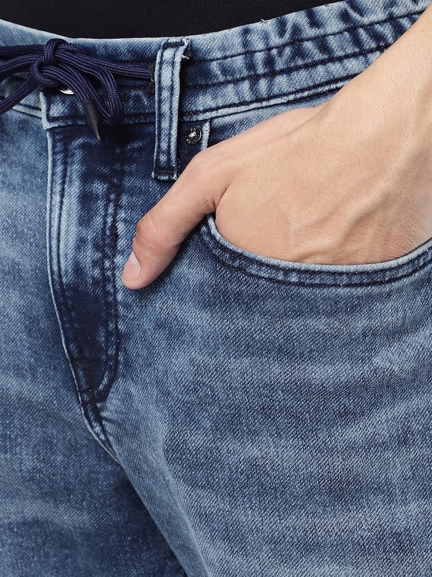 EVERBLUE Blue Midrise Denim Jogger Jeans