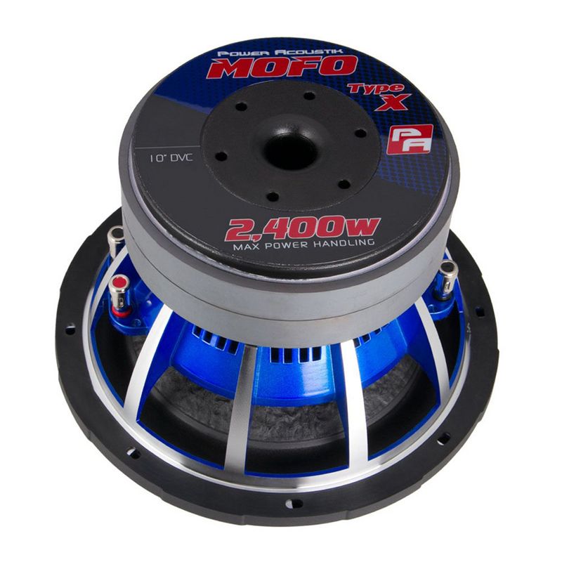 Power Acoustik MOFO Series 10 Inch 2400 Watt DVC 4 Ohm Car Audio Power Subwoofer with Surround Sound, Cast Aluminum Dust Cap, and Concealed Mounting