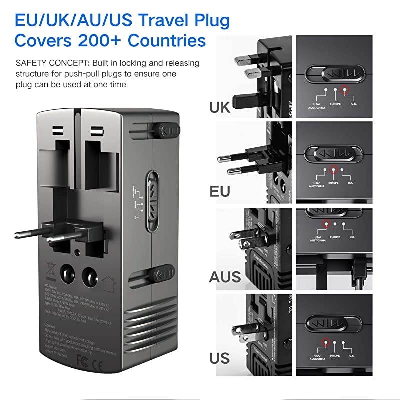 C8 2000W Travel Voltage Converter 220V to 110V for Hair Dryer Steam Iron, 8A Universal Power Adapter with All in One UK/AU/US/EU Worldwide Plug Wall Charger for Laptop MacBook Camera Cell Phone