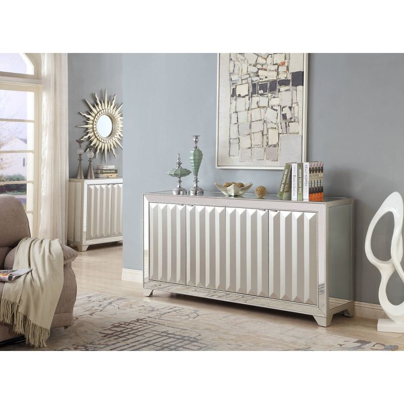 Bordeaux 4 Door Media Credenza Mirrored - Treasure Trove Accents