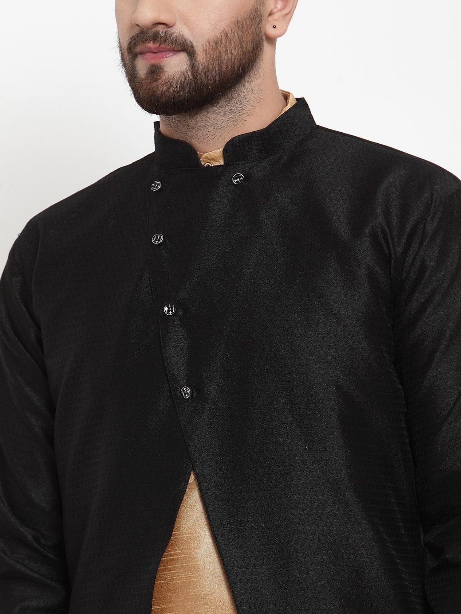 Benstoke Copper & Black Regular Fit Self Pattern Kurta Set With Jacket