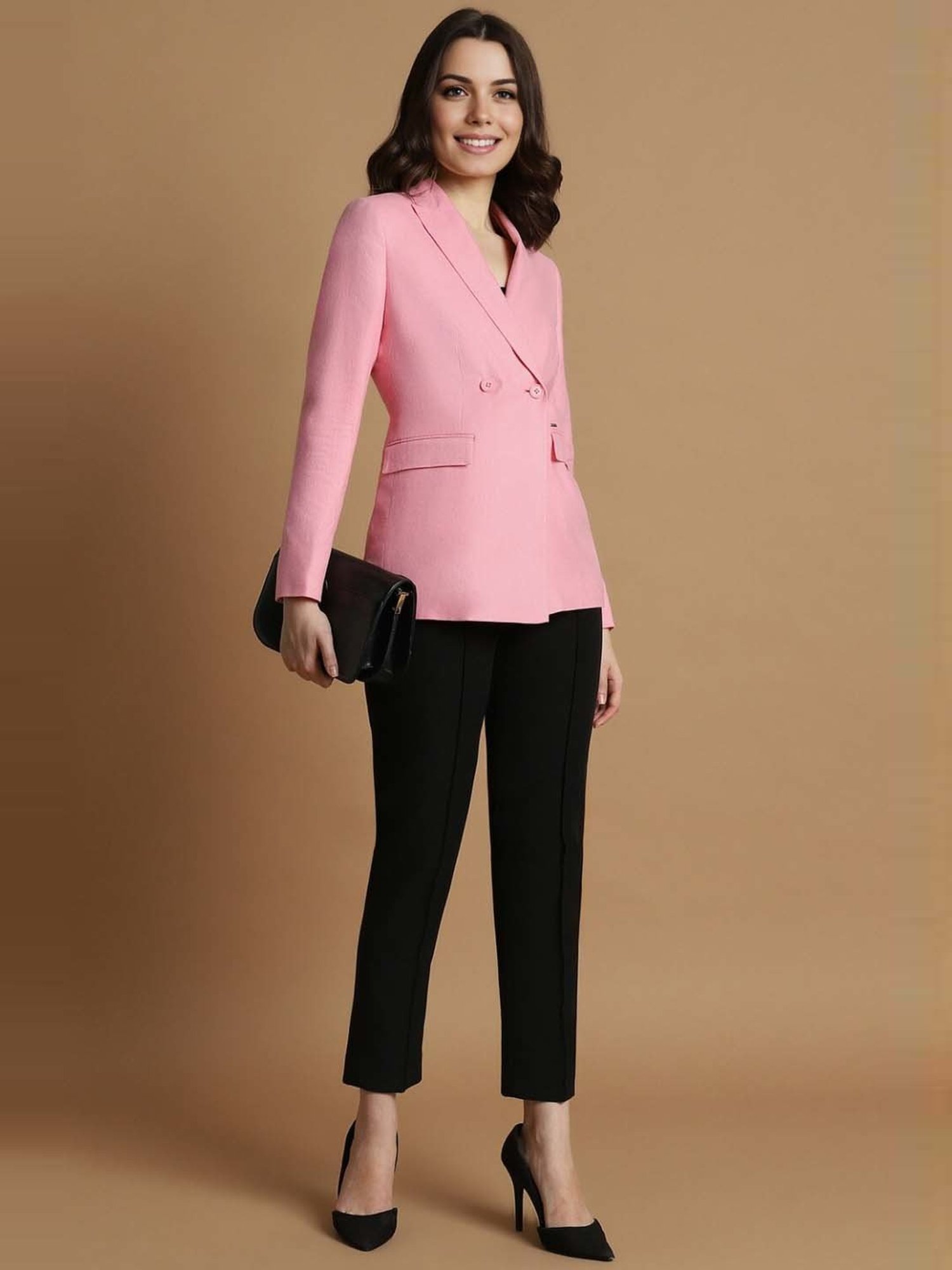 Allen Solly Pink Textured Pattern Formal Blazer