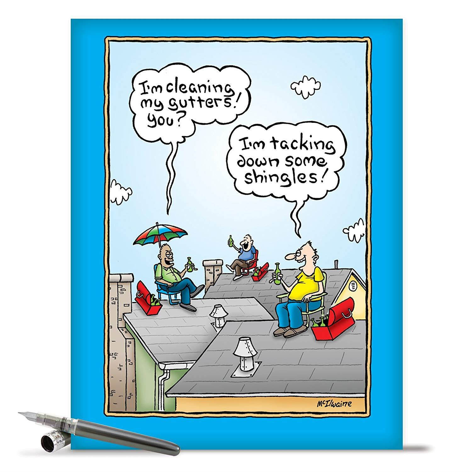 J0366 Jumbo Funny Father's Day Card: Dad on the Roof With Envelope (Extra Large Version: 8.5'' x 11'')