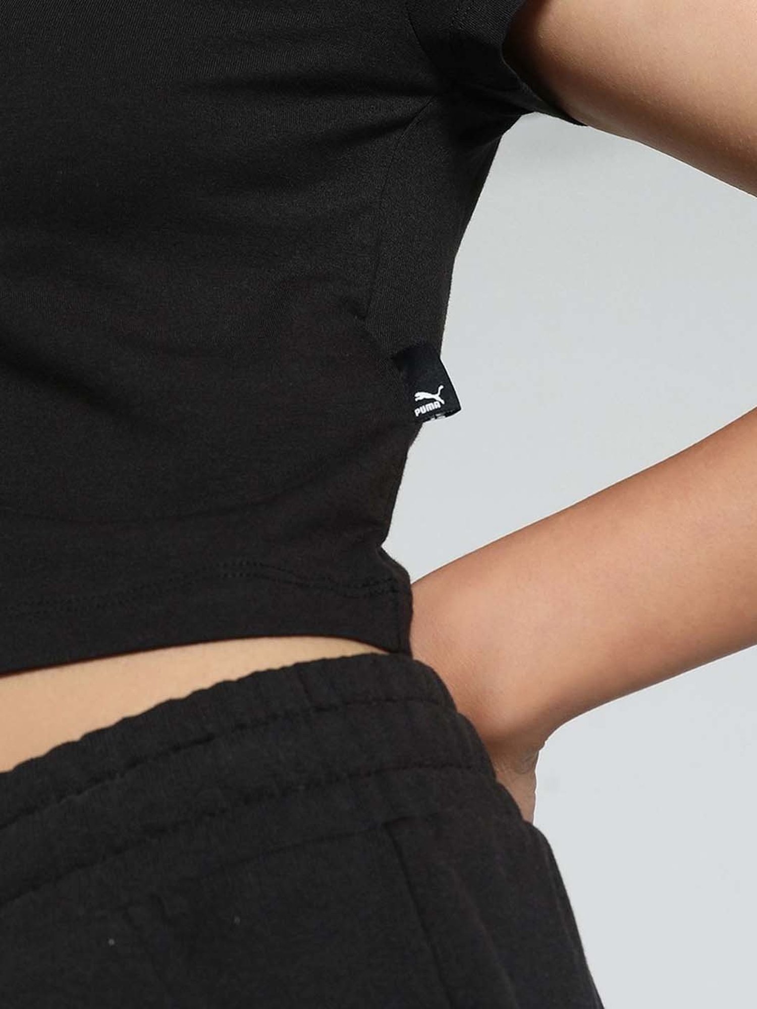 Puma Black Cotton Printed Crop Top