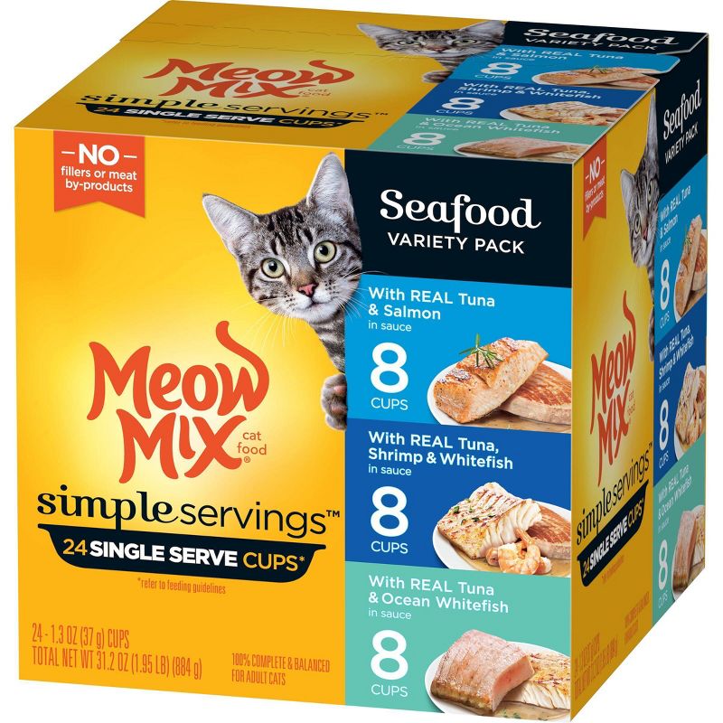 Meow Mix Simple Servings Seafood In Sauce Wet Cat Food - 1.3oz/24ct Variety Pack