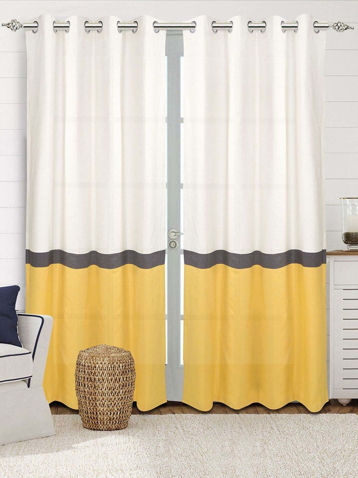 Saral Home Easy Living Yellow Cotton 224 GSM Awning Curtain - Set of 2