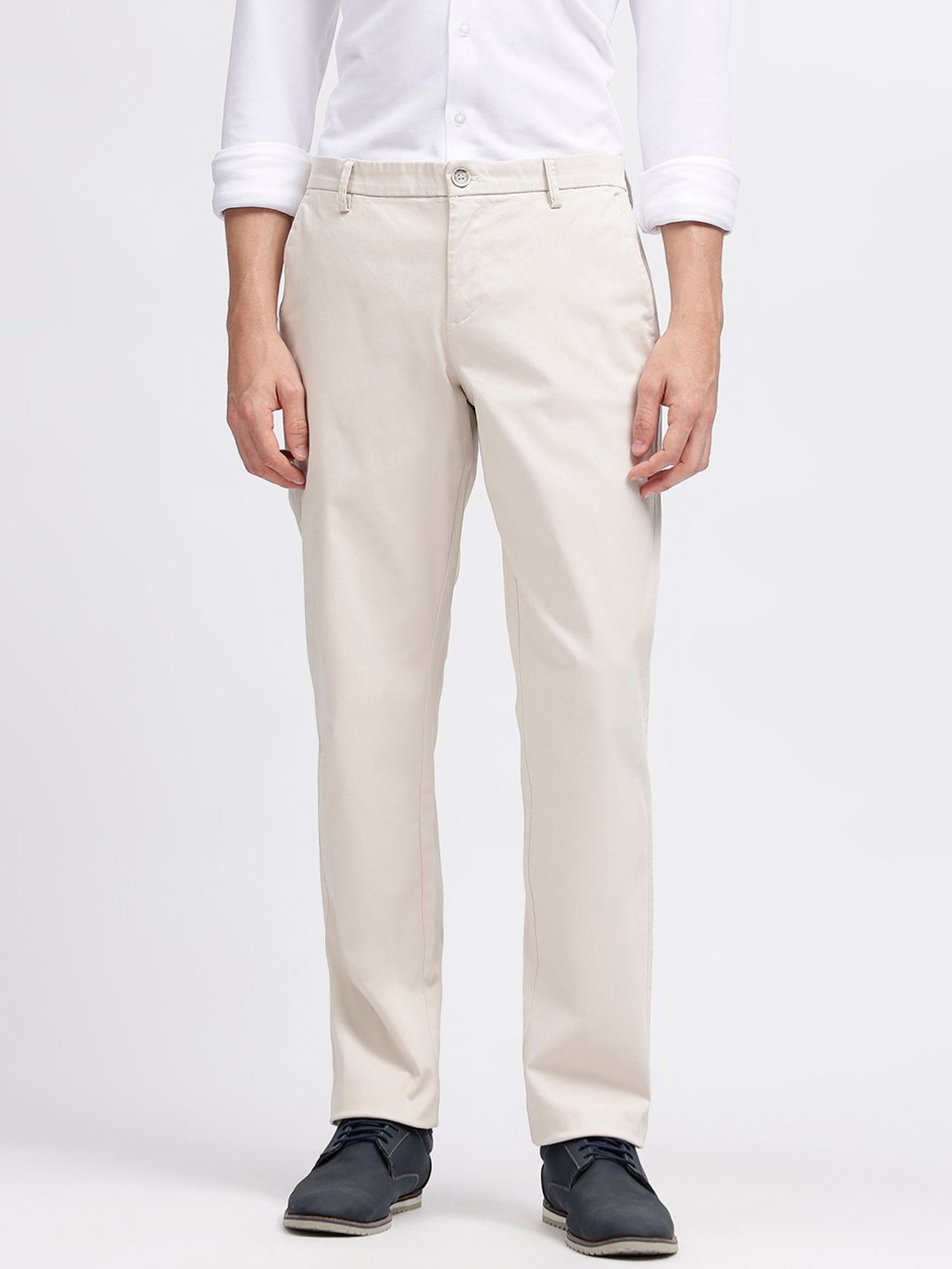 Bruun & Stengade Off White Regular Fit Flat Front Trousers