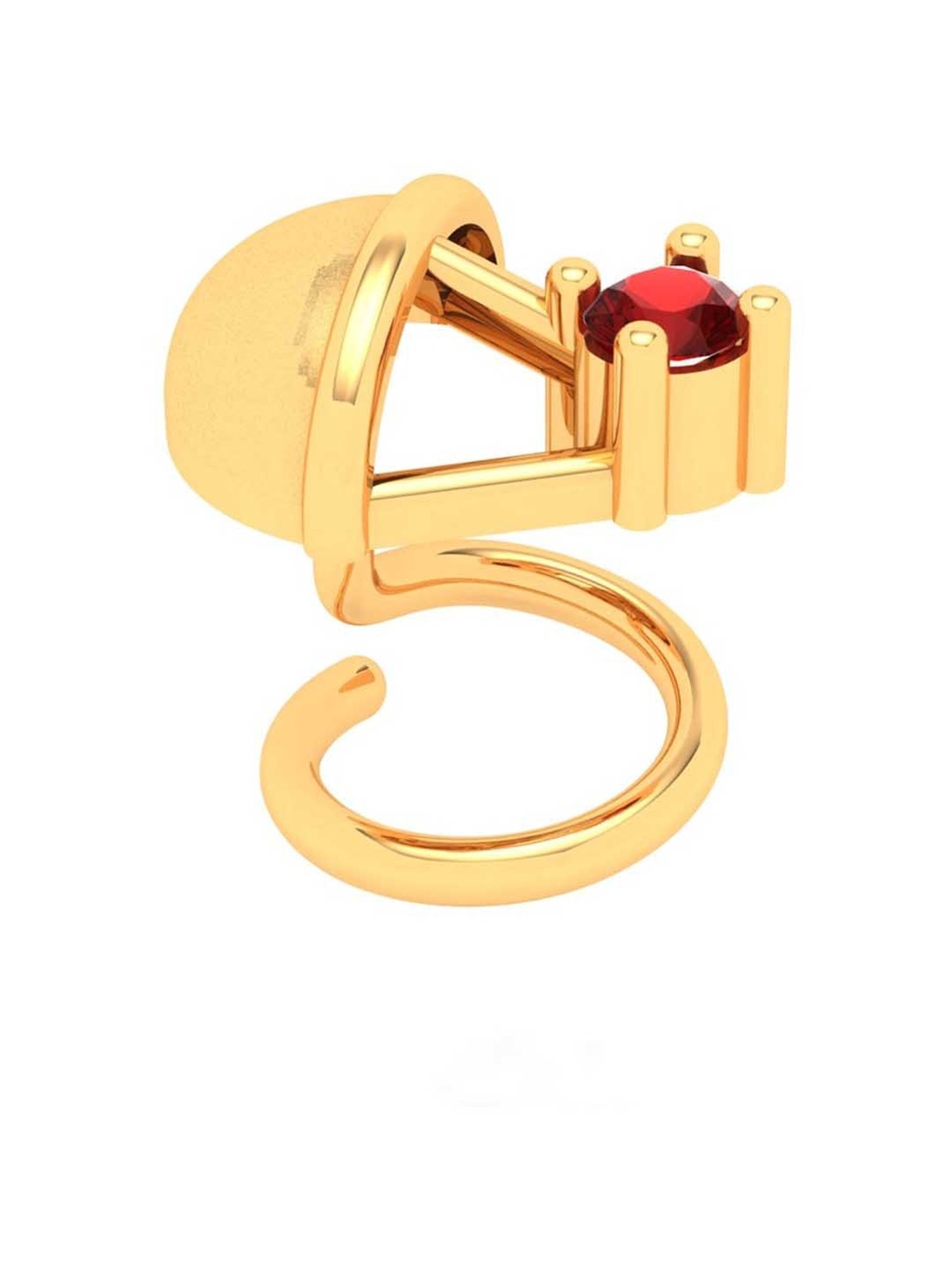 P.C. Chandra Jewellers 14k Gold Parachute Shape Red Stone Nosepin