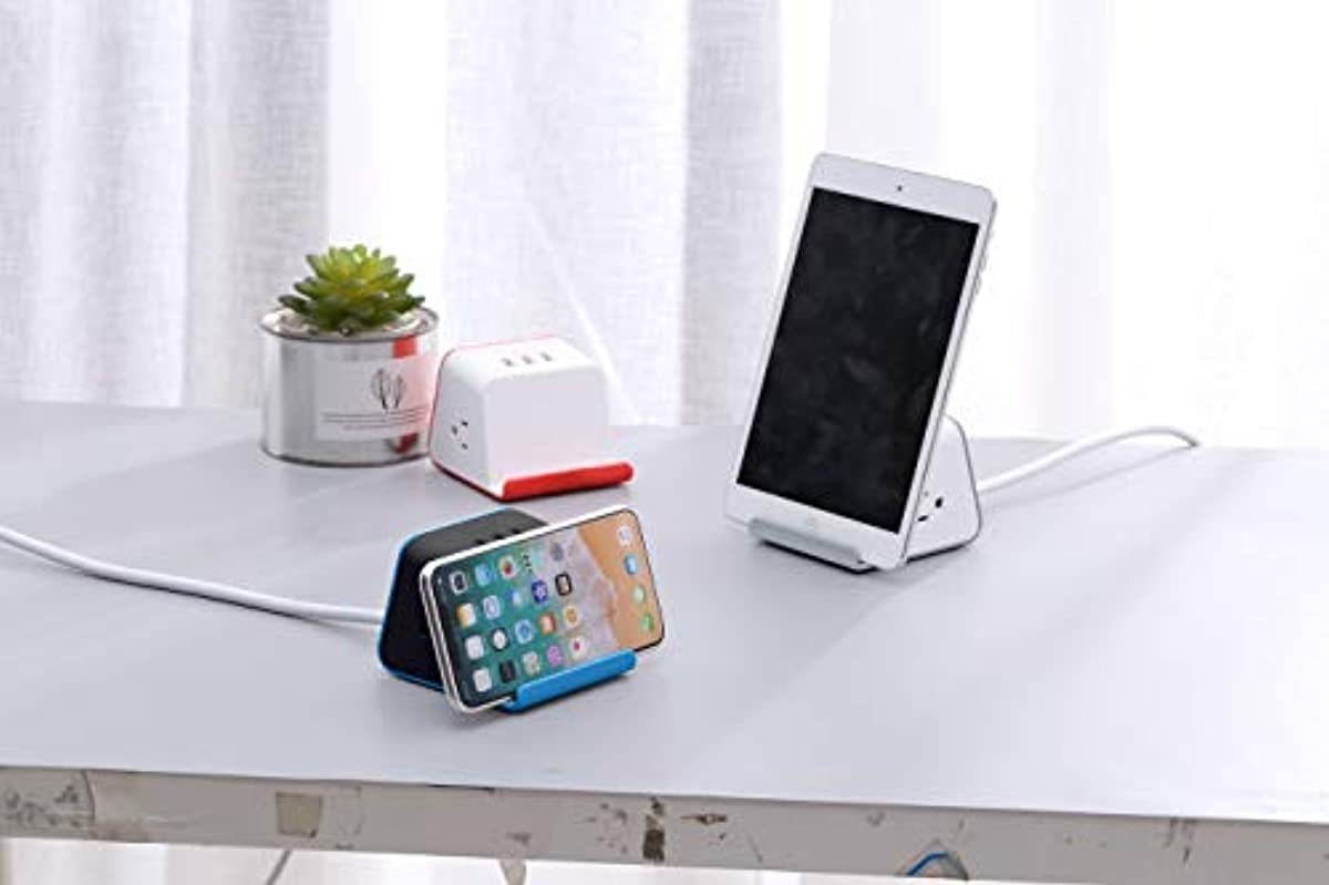 RapidX Mydesktop 29W Wireless Charging Stand with 3 USB Ports, 5V/4.8A Total and 2 Power Outlets for iPhone, Android, Tablets and Laptops - Blue, Model:RX-DT101BLKB