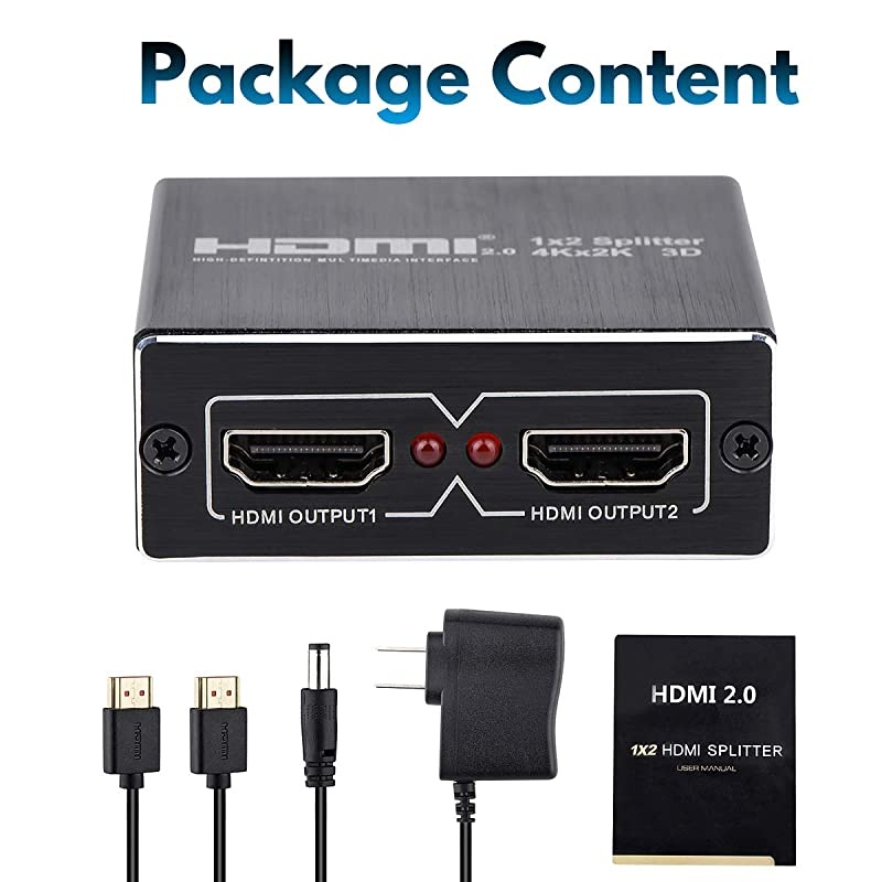 Splitter 1 in 2 Out, Splitter 1 to 2 Amplifier for Full HD 2.0 1080P/ 3D/ 4K for Xbox PS4 PS3 Fire Stick Roku Blu-Ray Player Apple TV HDTV