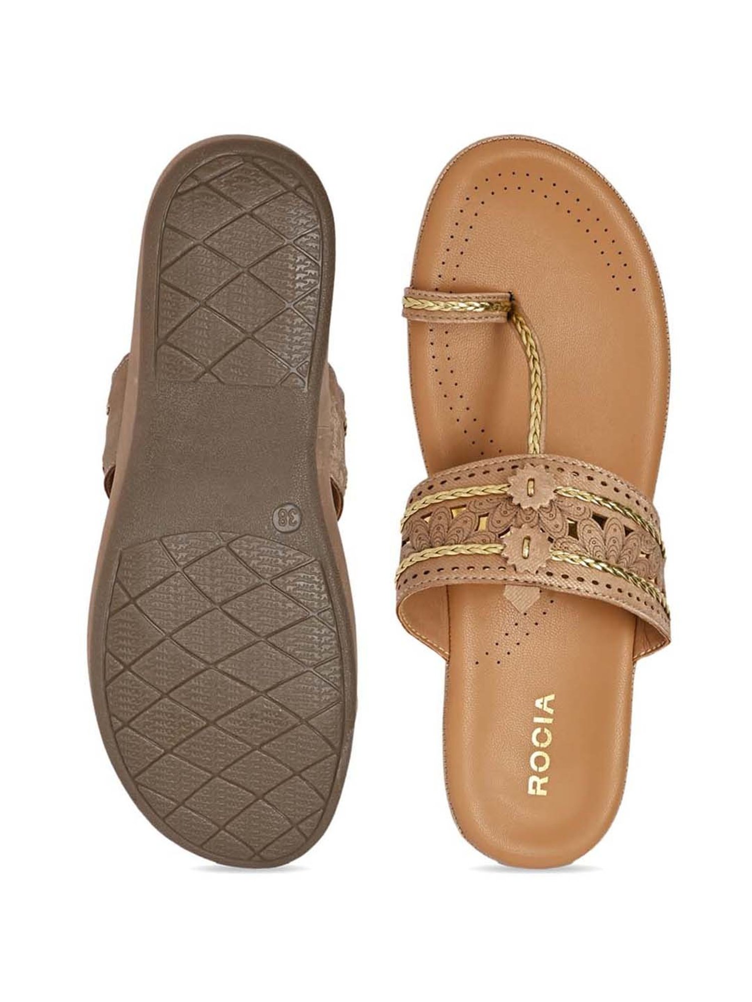 Rocia by Regal Women's Beige Toe Ring Wedges