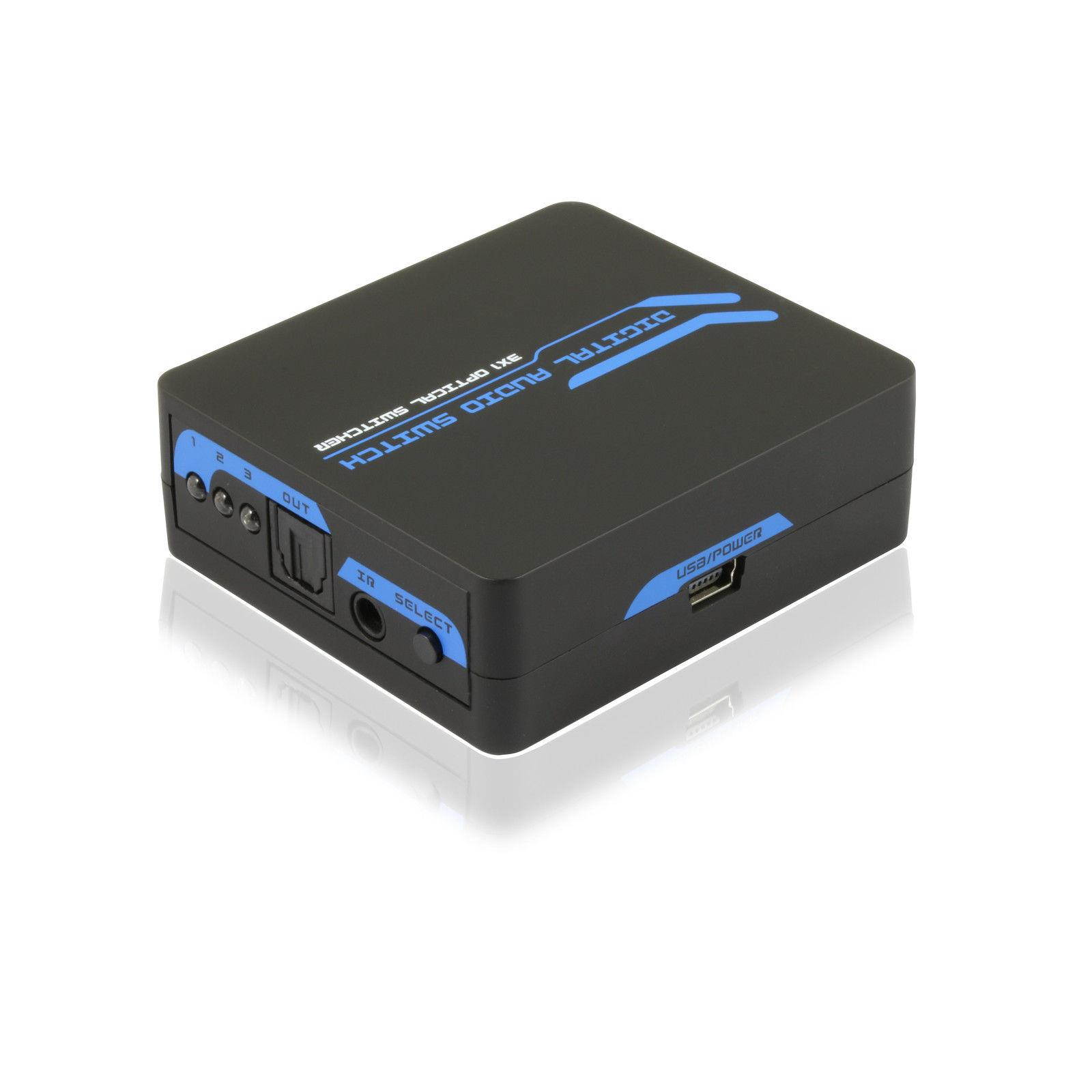 Toslink SPDIF Digital Optical Audio Switch with Remote Control Switcher Box Hub