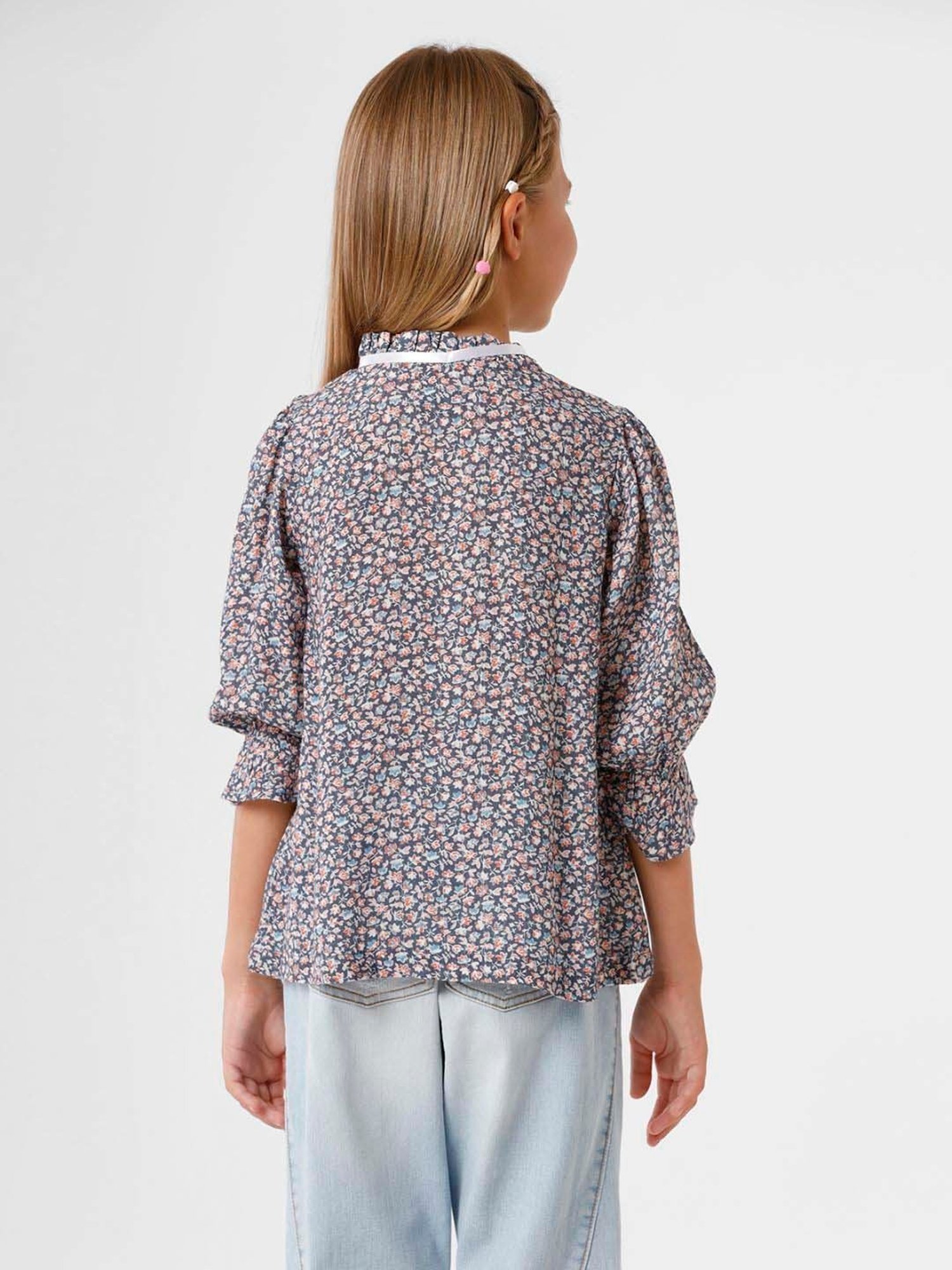 Kate & Oscar Kids Blue Cotton Floral Print Top