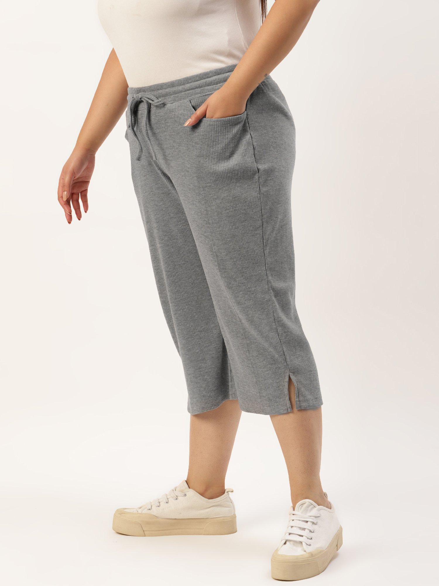 theRebelinme Anthra Grey Cotton High Rise Cropped Capris