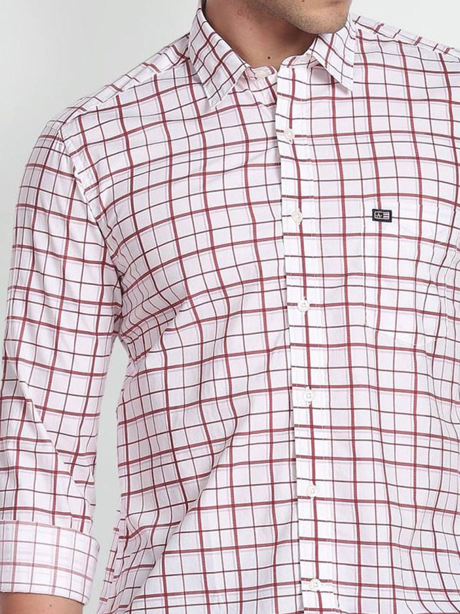 Arrow Sport White & Pink Cotton Slim Fit Checks Shirt