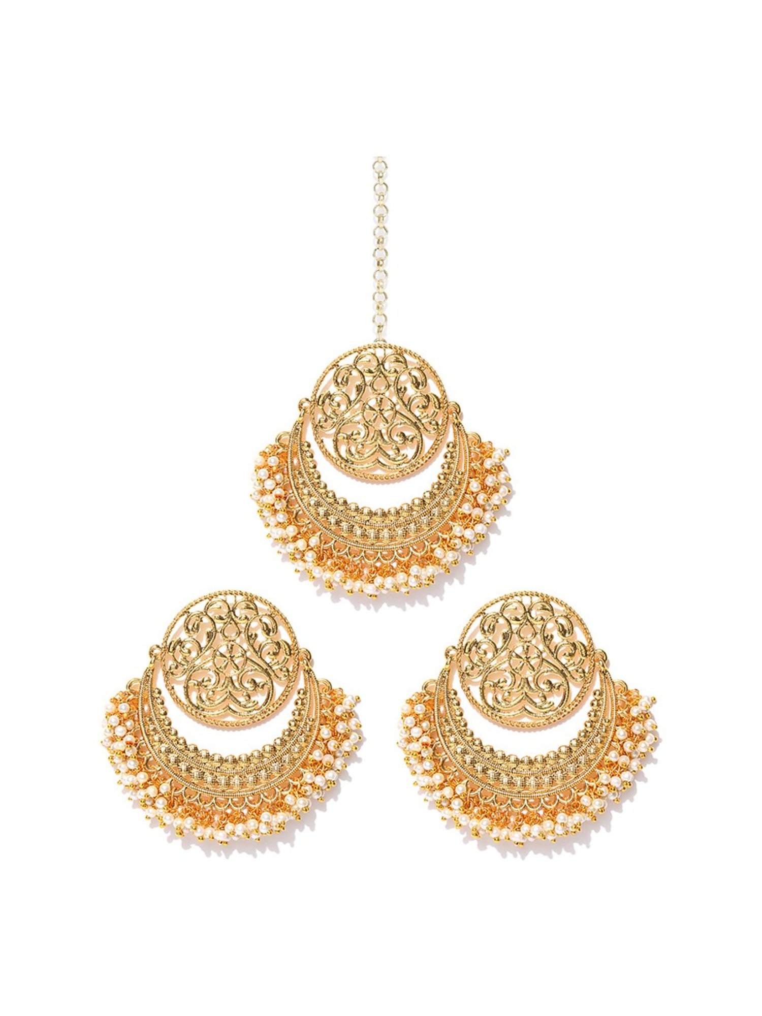 Zaveri Pearls Golden Alloy Earring & Maang Tikka Set