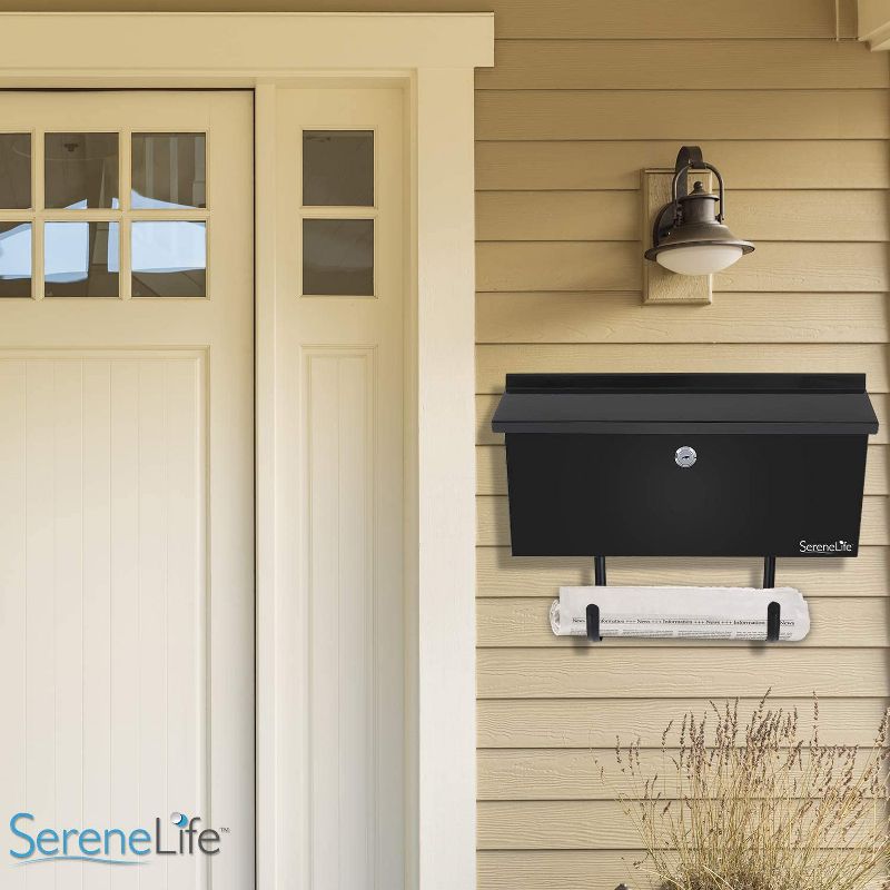 SereneLife SLMAB27 Home Indoor Outdoor Galvanized Steel Metal Wall Mount Locking Mailbox Magazine Newspaper Holder with Keys, Black (2 Pack)