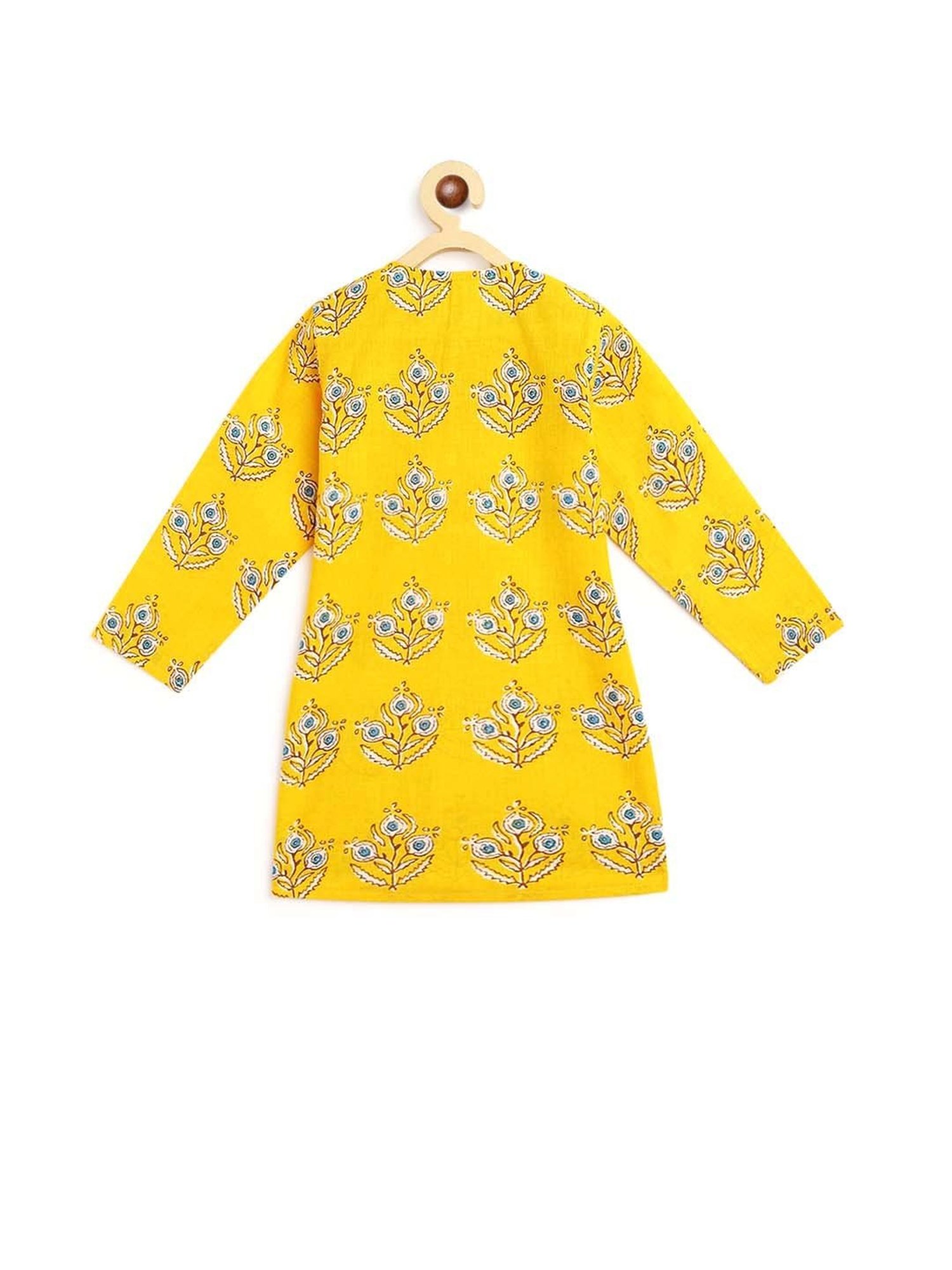 Campana Kids Yellow & White Cotton Printed Kurta Set