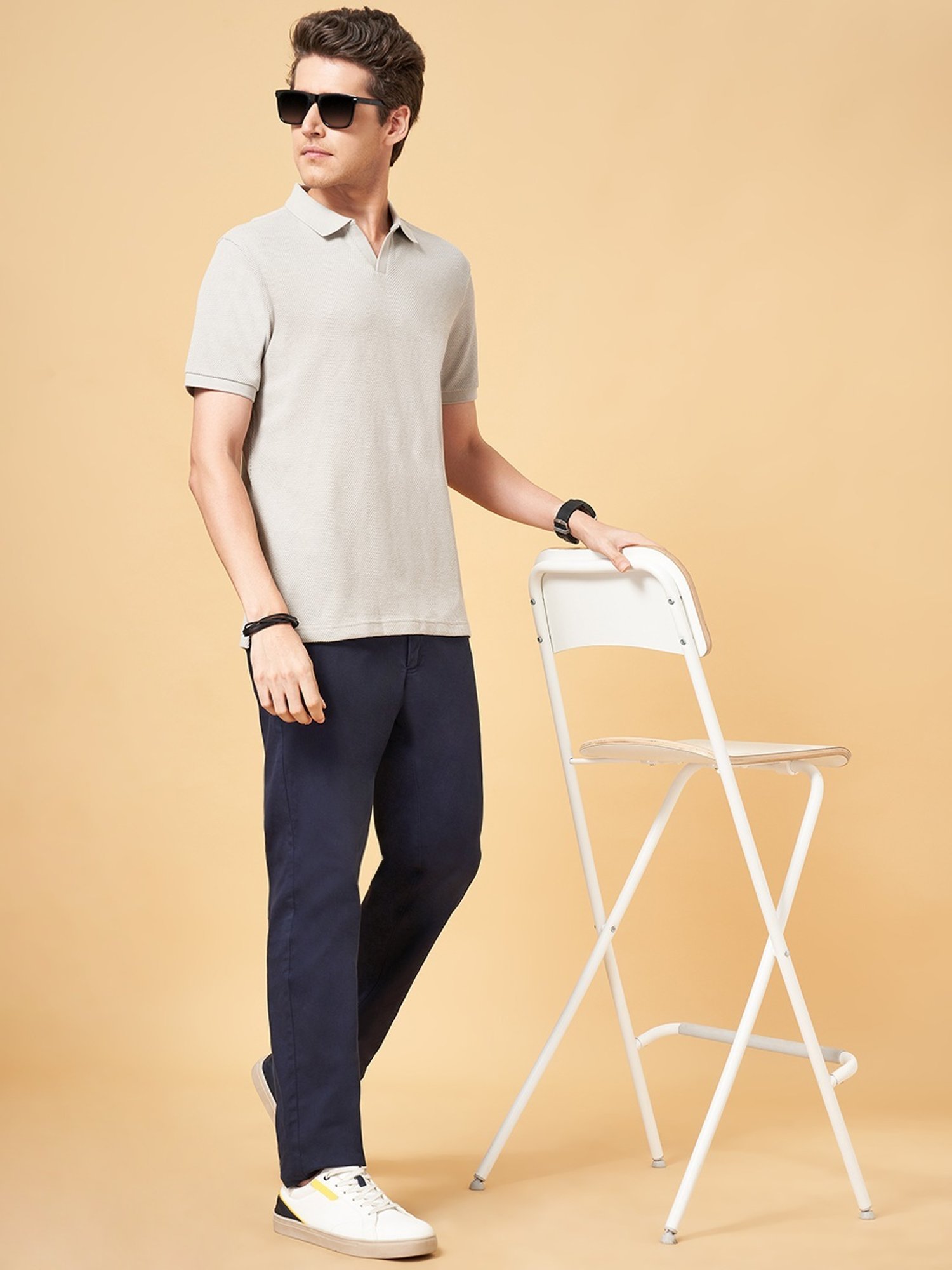 Byford by Pantaloons Light Grey Cotton Slim Fit Polo T-Shirt