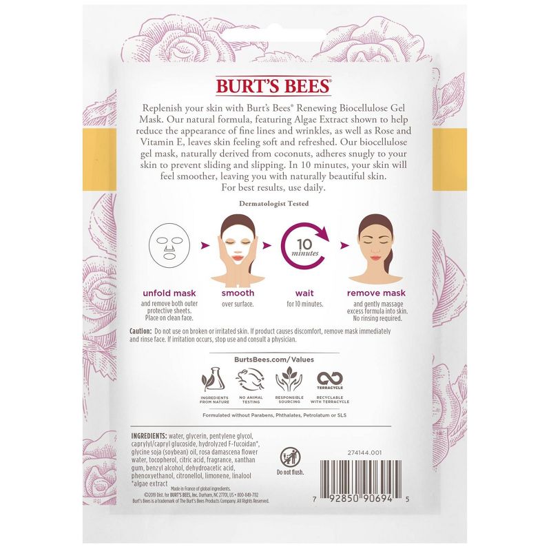 Burts Bees Renewing Biocellulose Gel Mask - 1ct