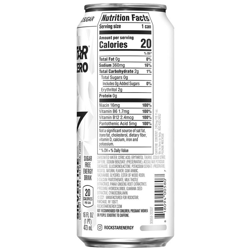 Rockstar Pure Zero Silver Ice Energy Drink - 4pk/16 fl oz Cans