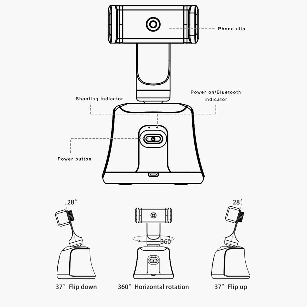 Portable Gimbal Stabilizer APP Control Auto Face Tracking 360&deg; Rotation Desktop