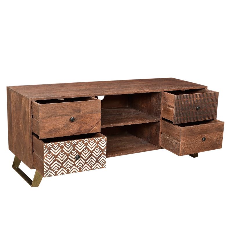 75" Olga Retro TV Console with Drawers Natural - Timbergirl