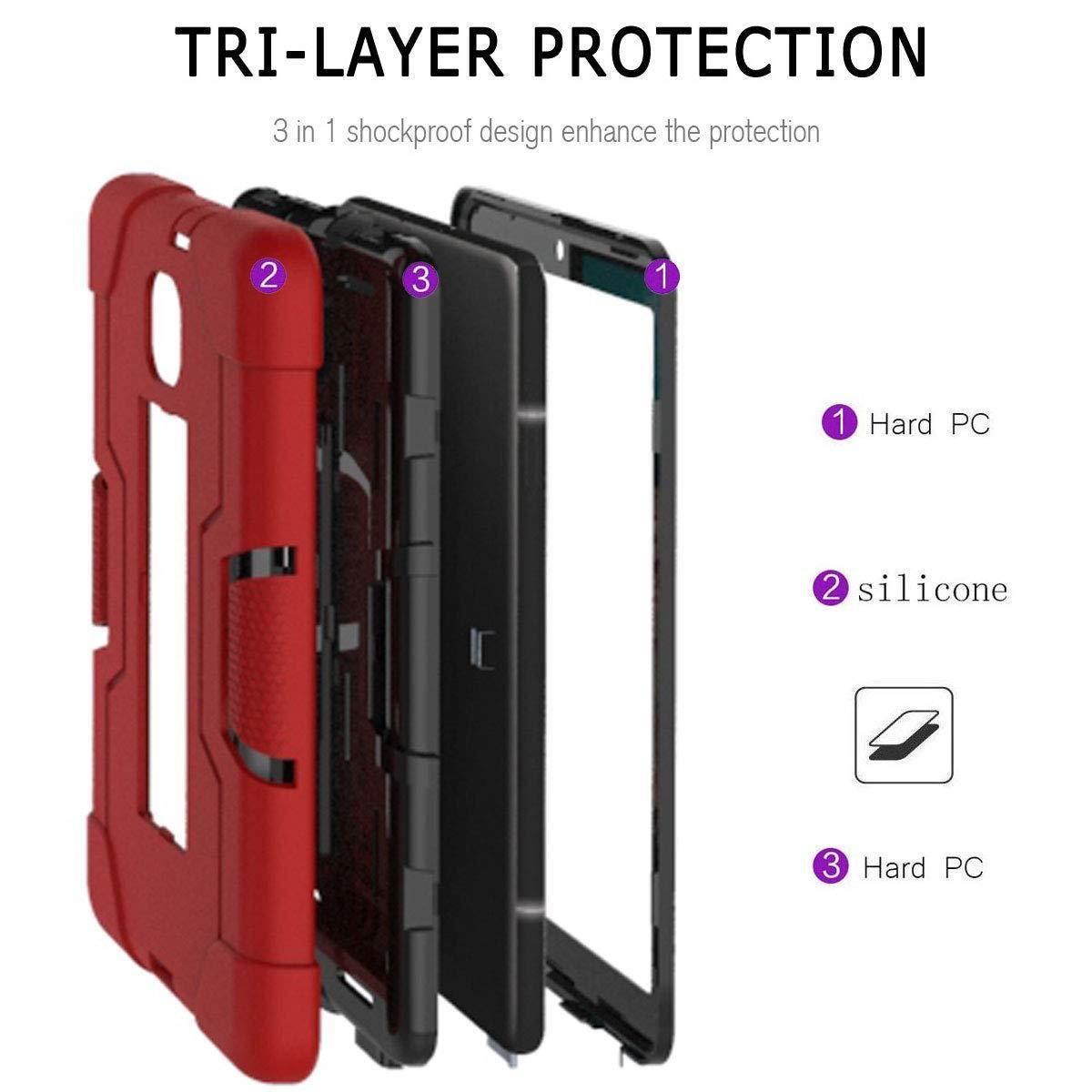 FastSun Hybrid Silicone Hard Back Rugged Shockproof Protection Case Armor Dual Structure Military Heavy Duty Rubber with Plastic Stand Cover for Samsung Tab A 8.0 2018 T387 / T387V (Red-Black)