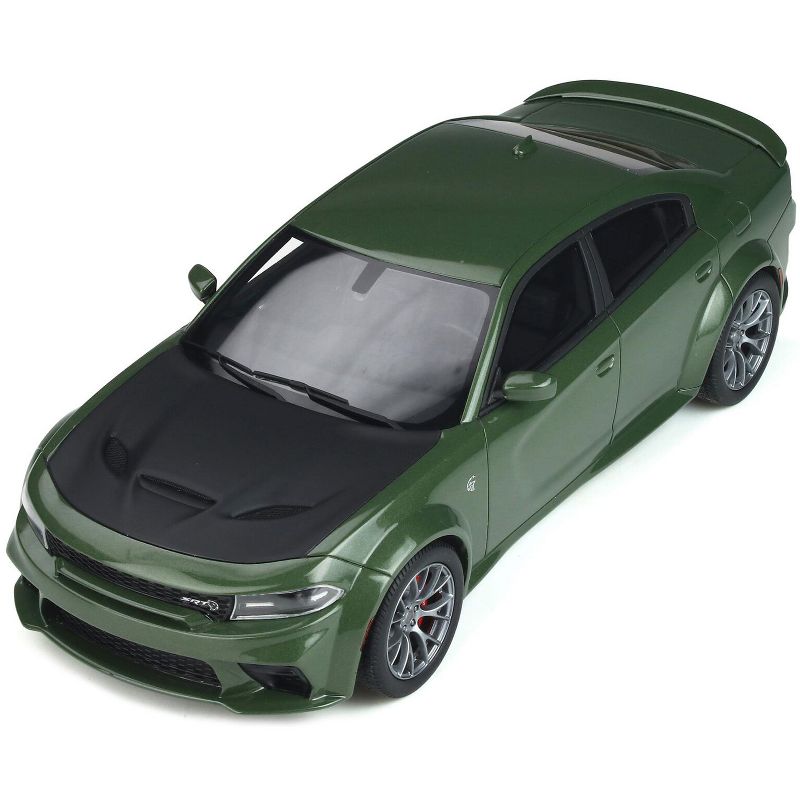 Dodge Charger SRT Hellcat Widebody Green Metallic with Matt Black Hood 1/18 Model Car by GT Spirit