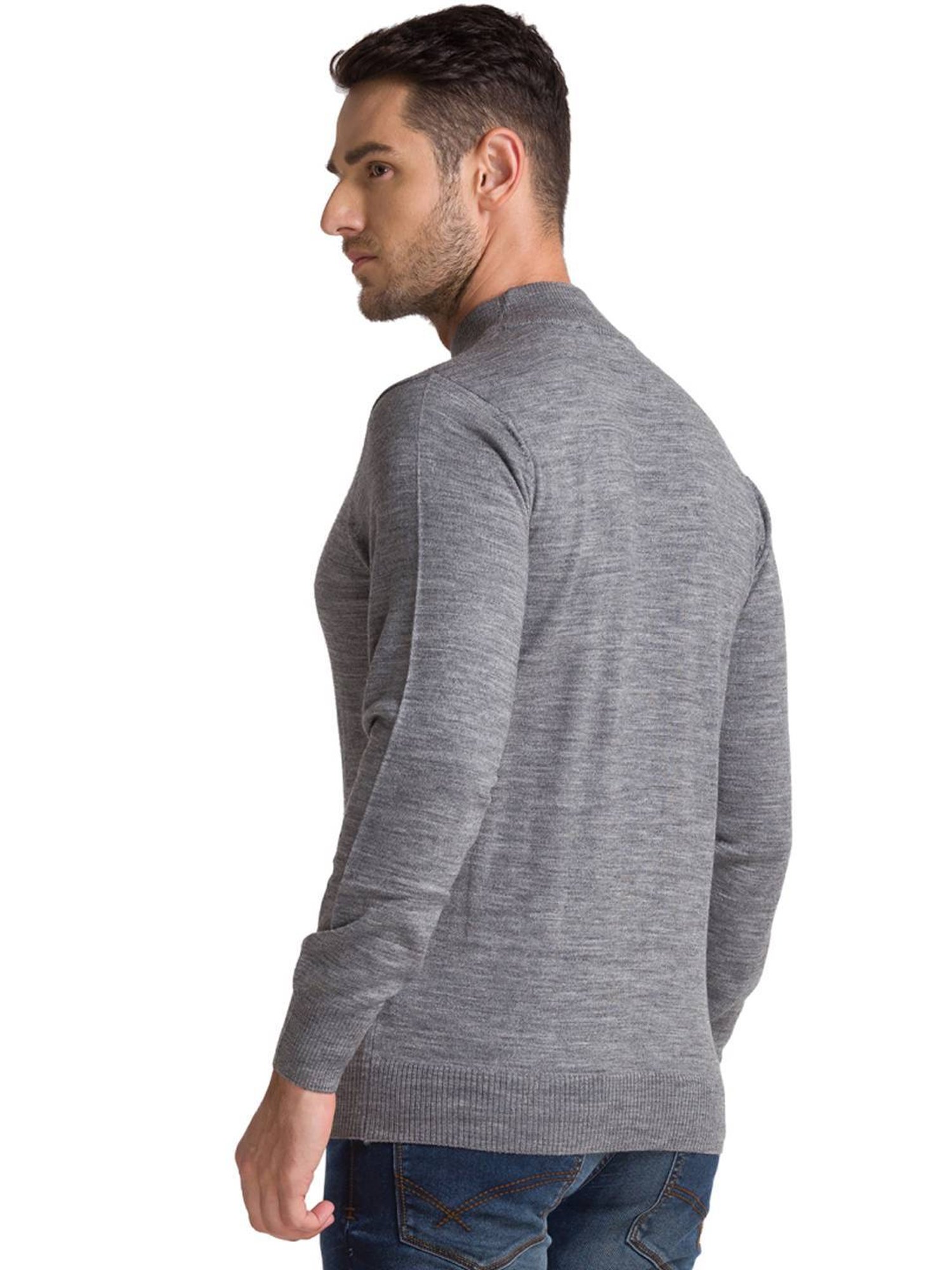 Parx Grey Regular Fit Sweaters