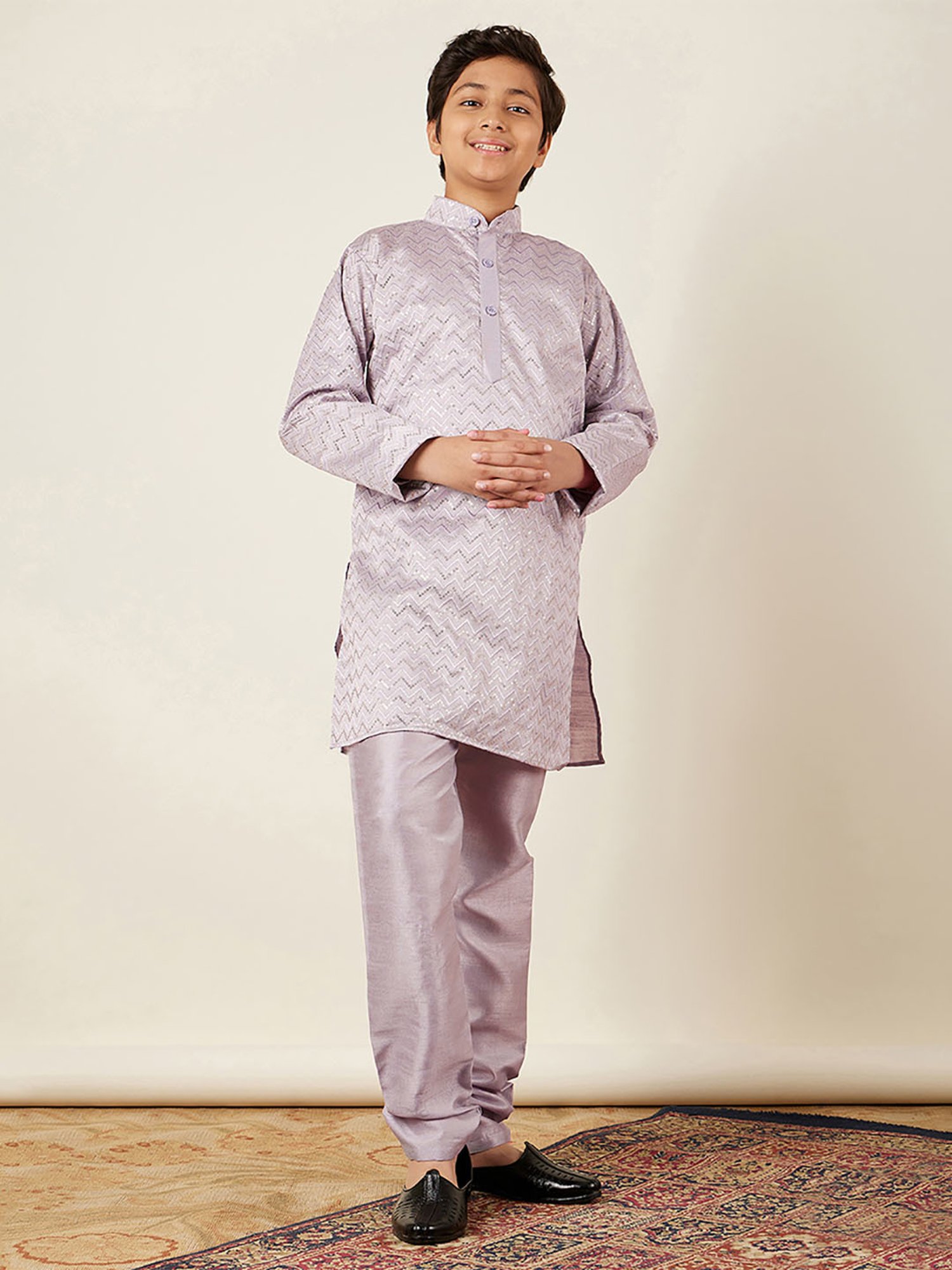 AJ Dezines Kids Lilac Embellished Full Sleeves Kurta with Pyjamas