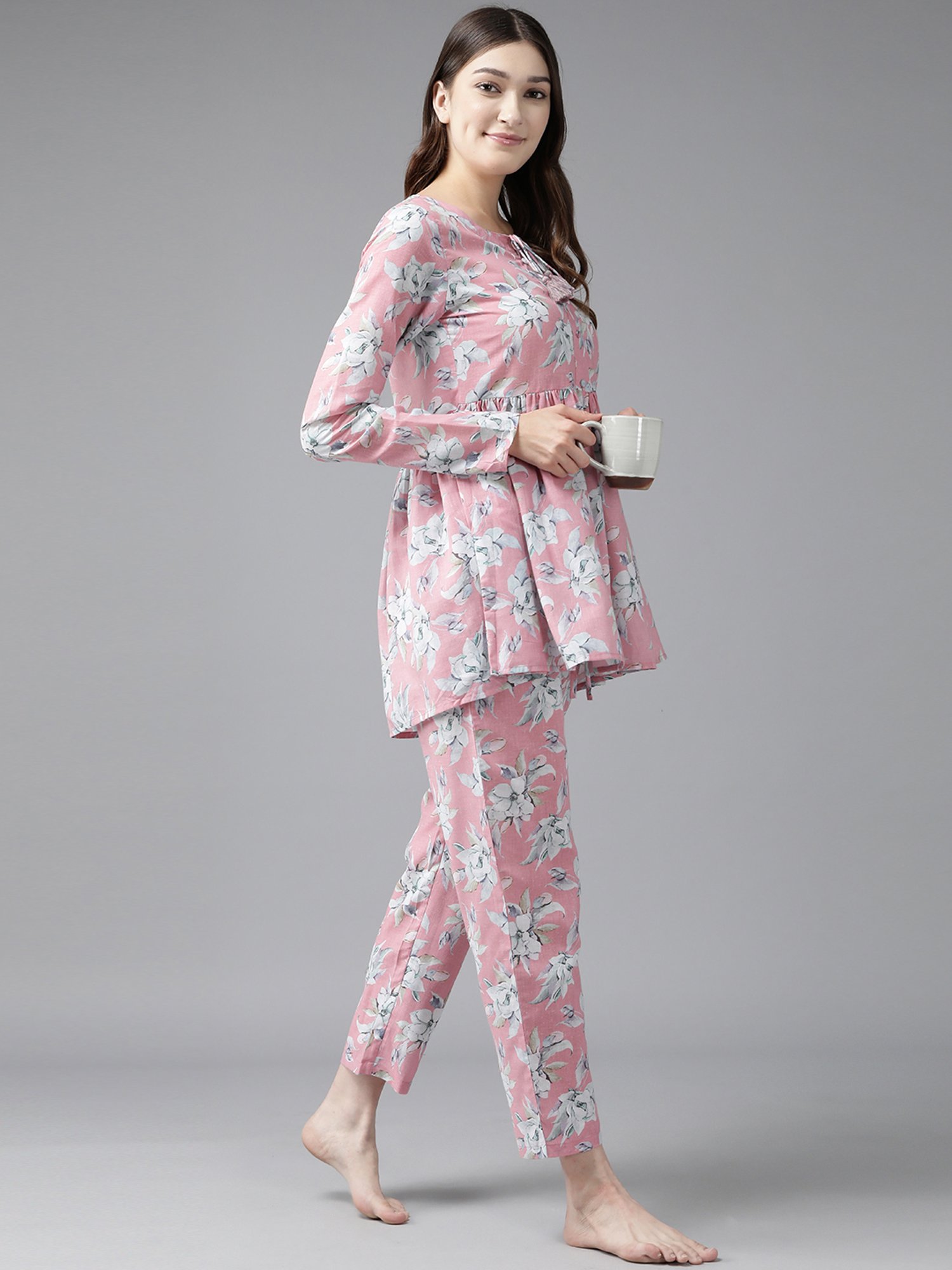 Prakrti Pink Cotton Printed Top Pant Set
