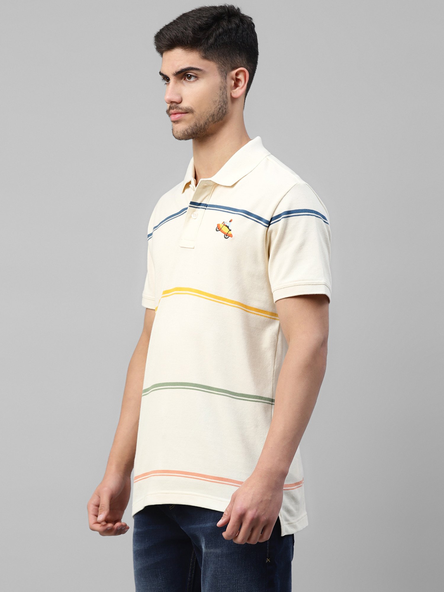 Royal Enfield Off White Regular Fit Thick & Thin Pin Polo T-Shirt