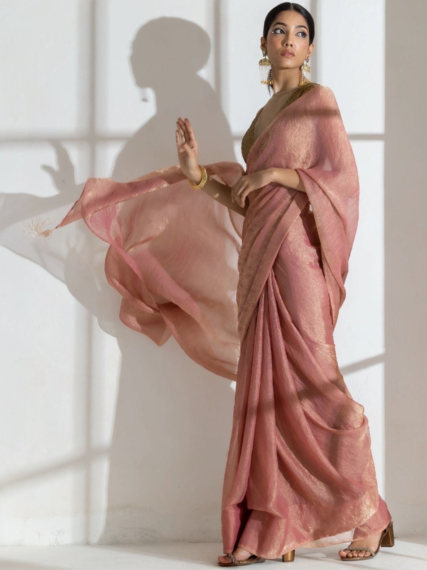 Unnati Silks Red Silk Printed Saree With Unstitched Blouse