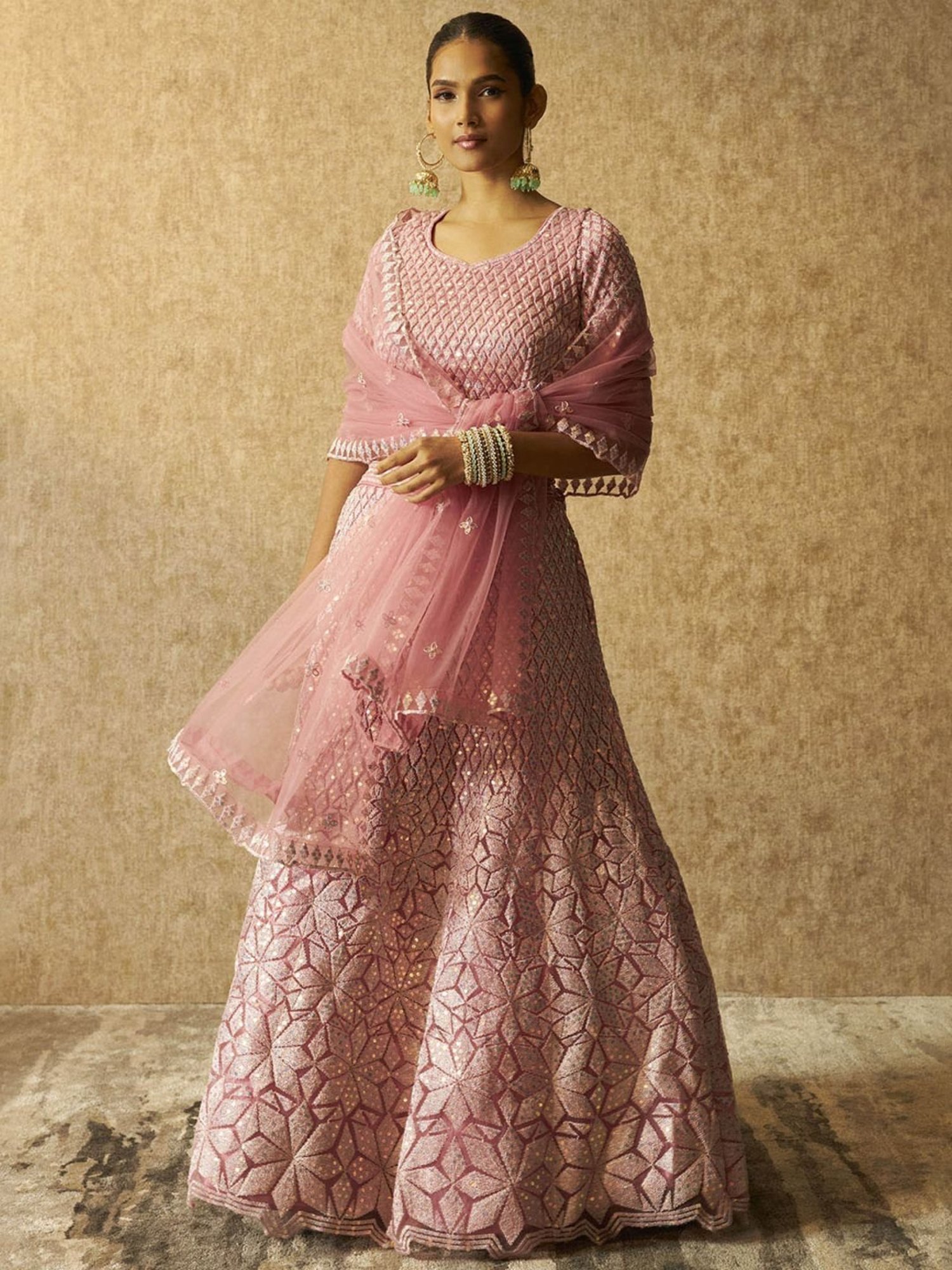 Soch Pink Embellished Unstitched Lehenga Choli Set With Dupatta