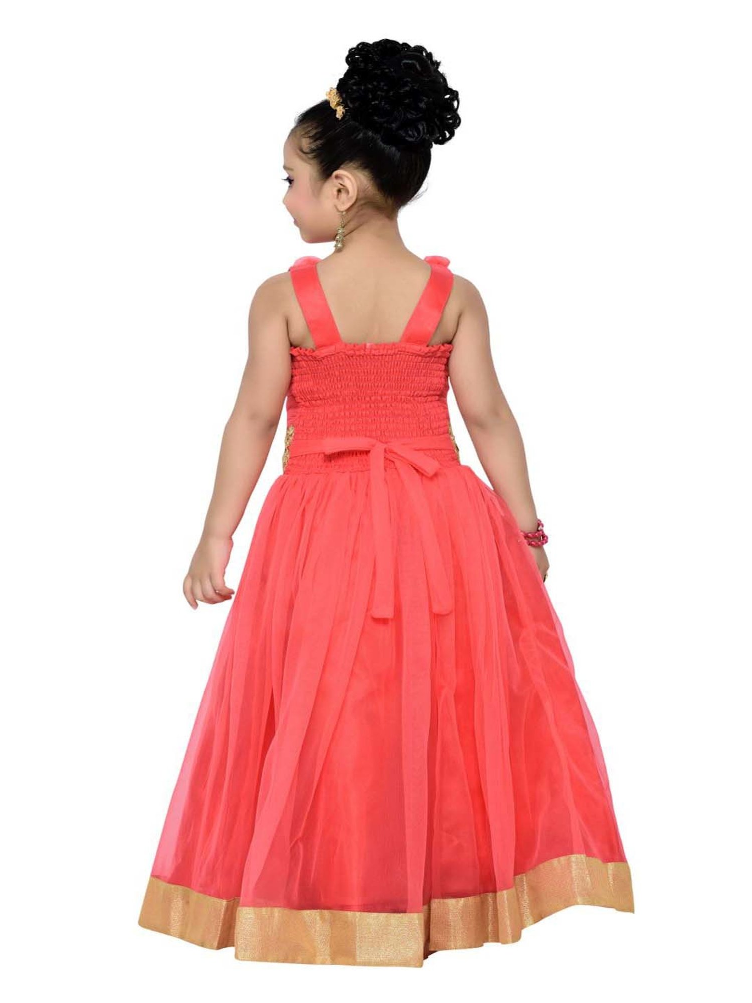 AJ Dezines Kids Peach Zari Work Gown