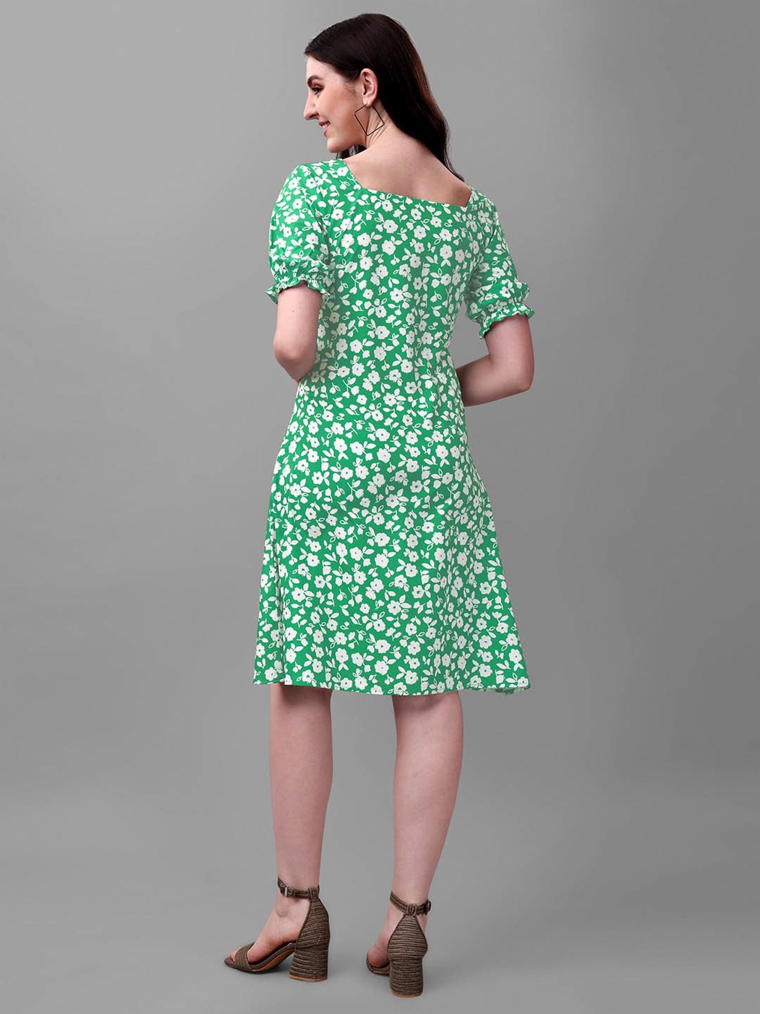 MASAKALI.CO Green Floral Print Fit & Flare Dress