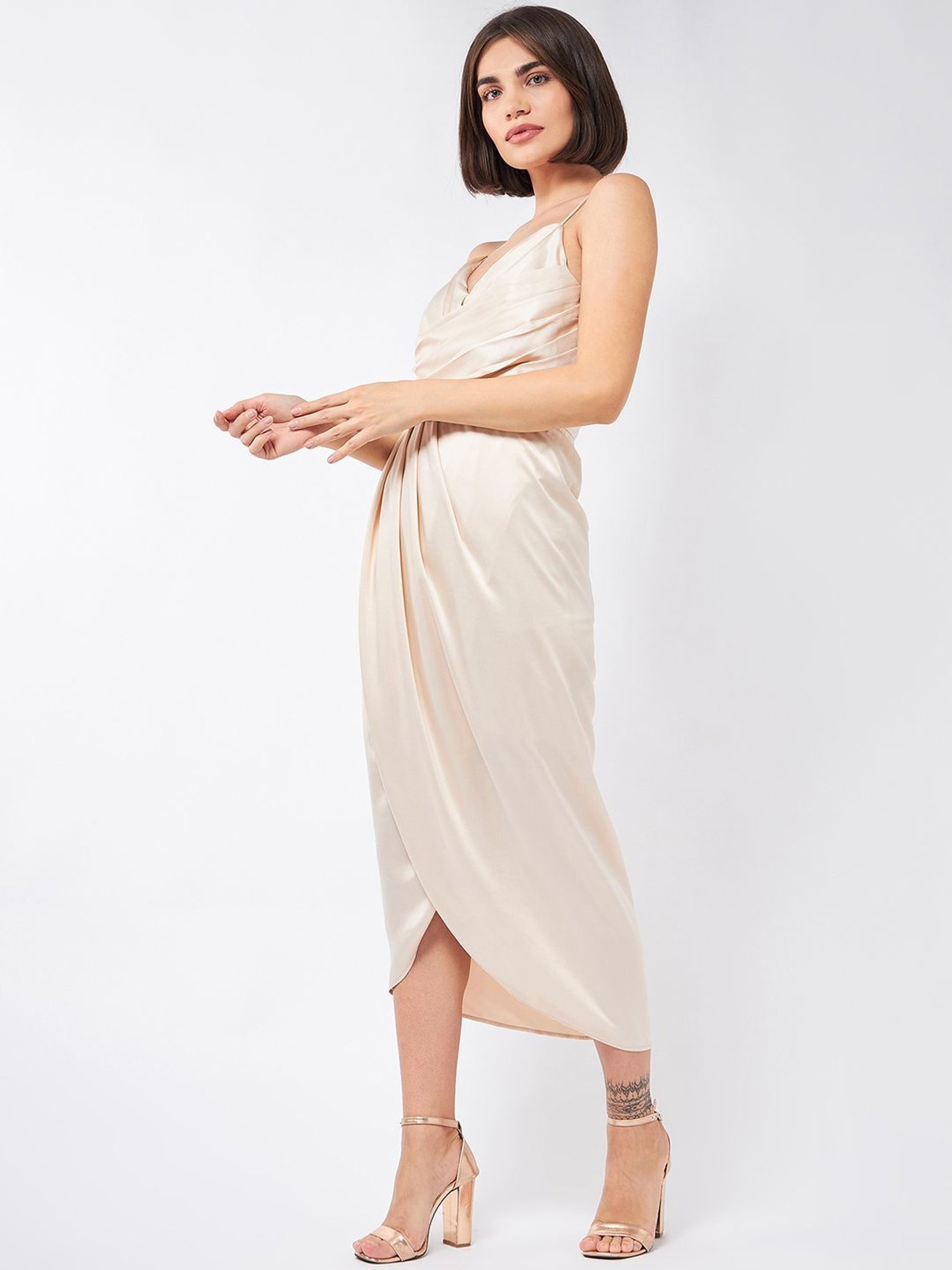 Magre Beige Regular Fit High Low Dress