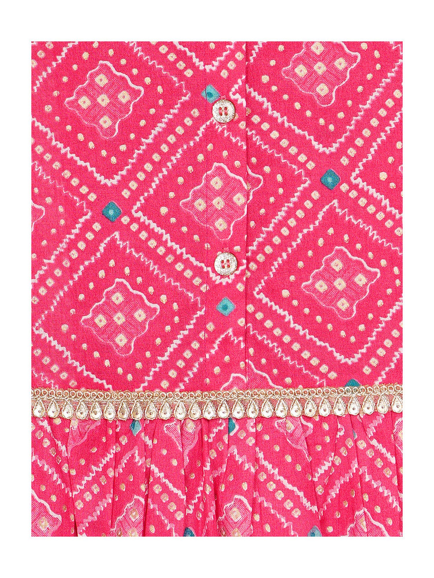 Budding Bees Girls Pink & White Printed Top with Dhoti