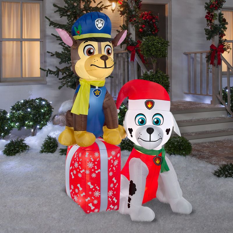 Gemmy Christmas Airblown Inflatable Paw Patrol on Presents Scene Nick, 7 ft Tall, Multicolored