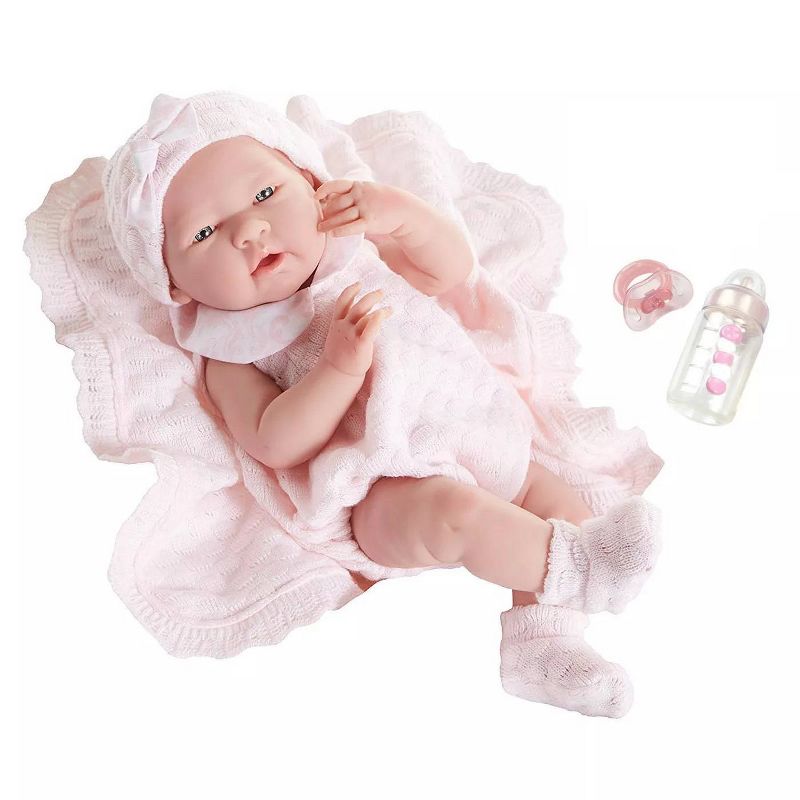 JC Toys La Newborn 15" Girl Doll - Pretty in Pink Knit Blanket Set