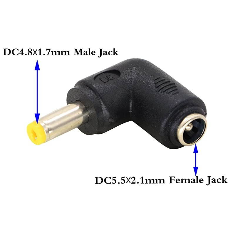 DC48x17mm Male 90 Degree Angle to DC55x21mm Female Adapter 5 Volt DC Barrel Power Jack Charging Cable Connector for Tablet DC48x17mm2pack