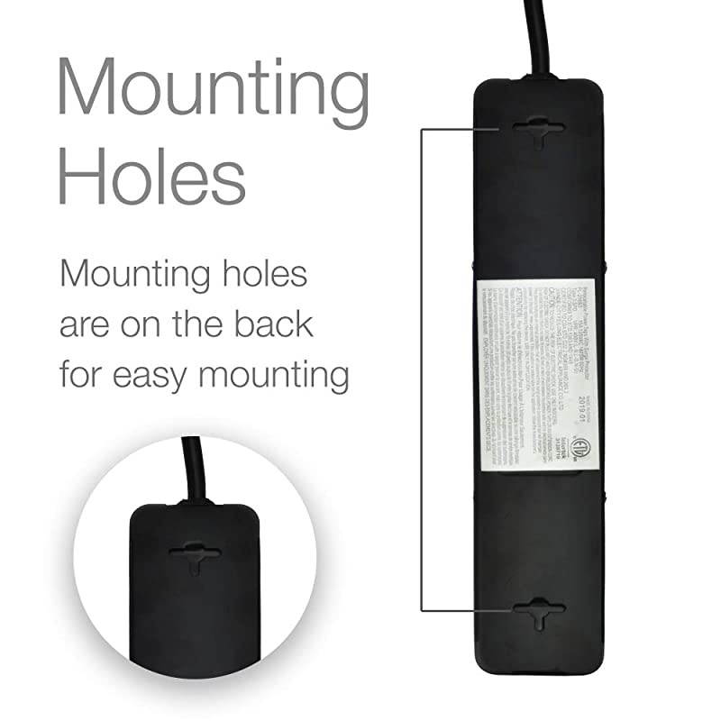 6Outlet Surge Protector Power Strip with 25 Foot Long Extension Cord Black Flat Plug ETL ListedUL Standard